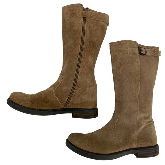 Lands' End Other - Lands' End  kid 5 Taupe Molly Riding Mid Calf Zip Buckle suede boots